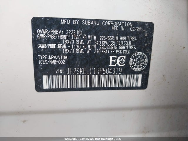Aukcja sprzedaży 2024 Subaru Forester Limited, vin: JF2SKELC1RH504319, numer aukcji: 12559989