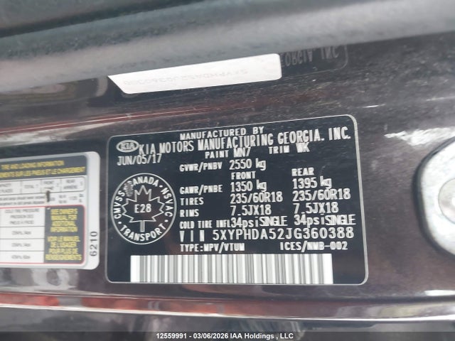 Продаж на аукціоні авто 2018 Kia Sorento Ex, vin: 5XYPHDA52JG360388, номер лоту: 12559991