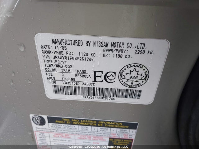 Продажа на аукционе авто 2006 Infiniti M35x, vin: JNKAY01F66M261746, номер лота: 12559998