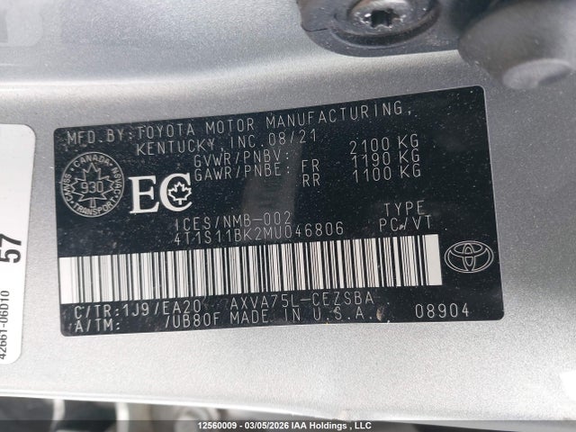 4T1S11BK2MU046806 Toyota CAMRY SE