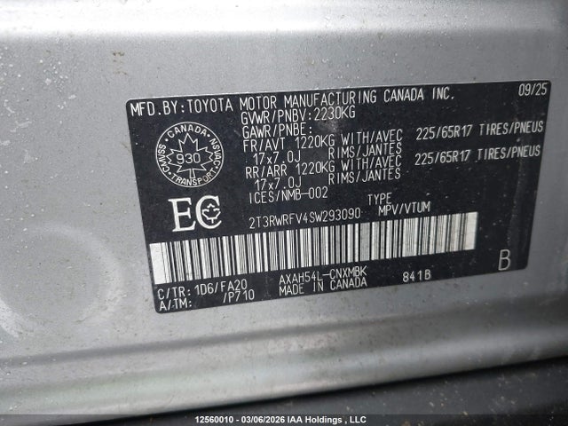 12560010 :رقم المزاد ، 2T3RWRFV4SW293090 vin ، 2025 Toyota Rav4 Hybrid Xle مزاد بيع