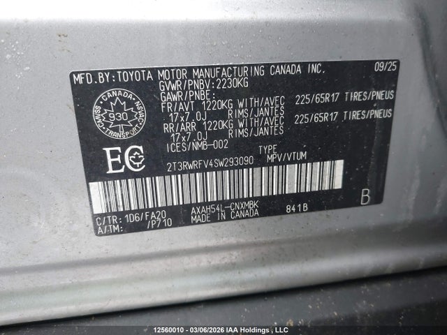 12560010 :رقم المزاد ، 2T3RWRFV4SW293090 vin ، 2025 Toyota Rav4 Hybrid Xle مزاد بيع