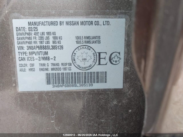 Aukcja sprzedaży 2025 Nissan Kicks S, vin: 3N8AP6BB8SL385139, numer aukcji: 12560013