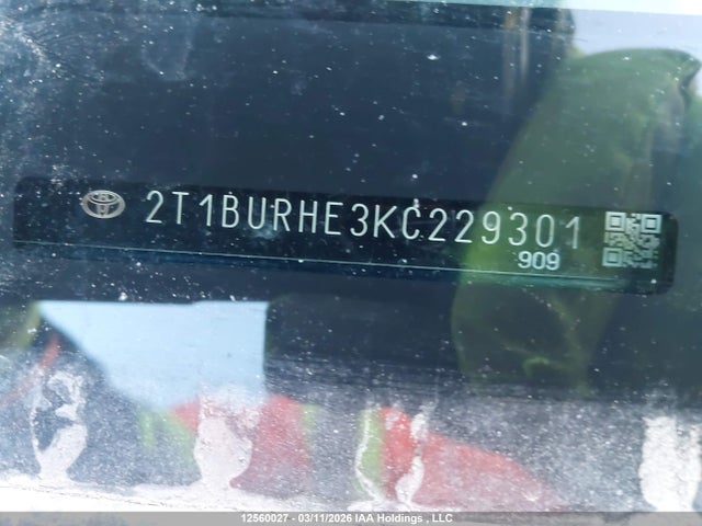 Aukcja sprzedaży 2019 Toyota Corolla L/le/xle/se/xse, vin: 2T1BURHE3KC229301, numer aukcji: 12560027