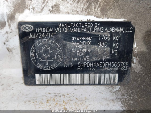 Aukcja sprzedaży 2015 Hyundai Elantra Se/sport/limited, vin: 5NPDH4AE9FH565788, numer aukcji: 12560031