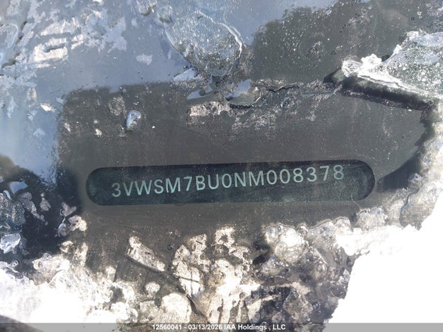 12560041 :رقم المزاد ، 3VWSM7BU0NM008378 vin ، 2022 Volkswagen Jetta مزاد بيع