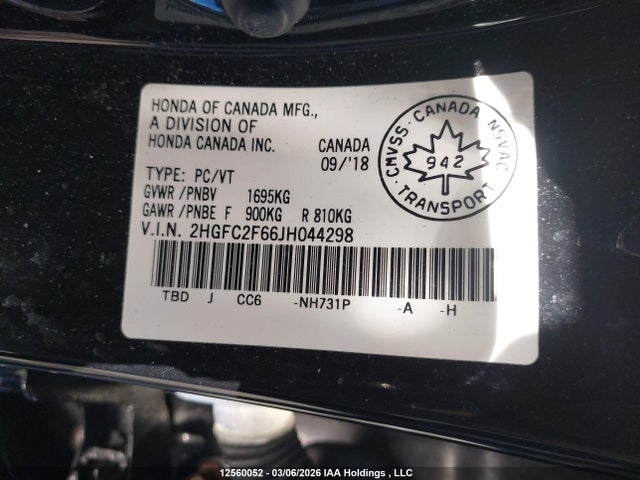 2018 Honda Civic Lx მანქანა იყიდება აუქციონზე, vin: 2HGFC2F66JH044298, აუქციონის ნომერი: 12560052