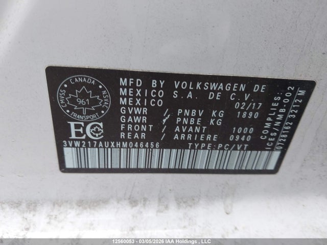 3VW217AUXHM046456 Volkswagen Golf S/wolfsburg/se/sel