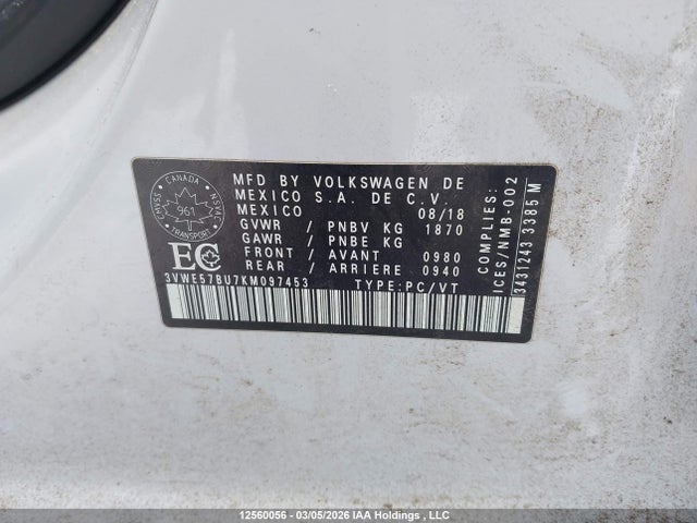 2019 Volkswagen Jetta Sel მანქანა იყიდება აუქციონზე, vin: 3VWE57BU7KM097453, აუქციონის ნომერი: 12560056