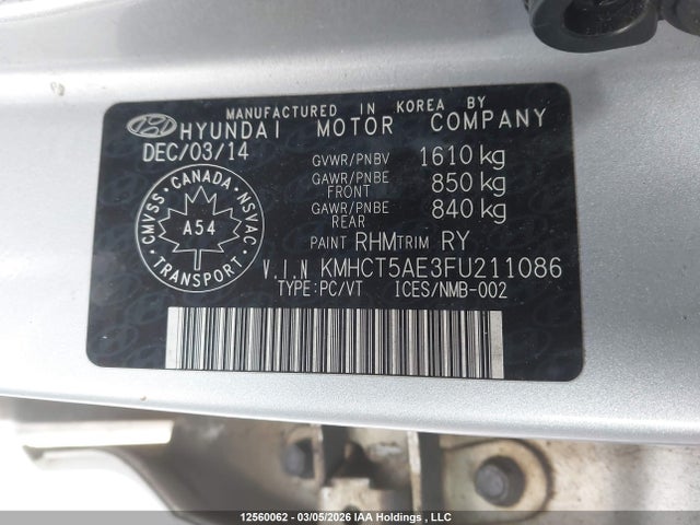 2015 Hyundai Accent Gs მანქანა იყიდება აუქციონზე, vin: KMHCT5AE3FU211086, აუქციონის ნომერი: 12560062