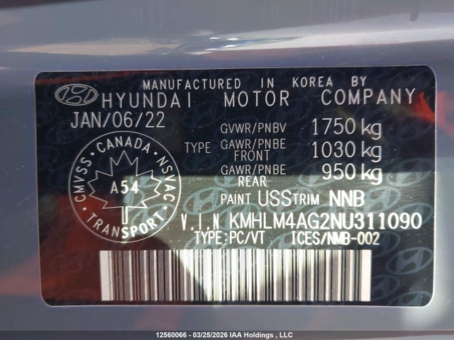 Продаж на аукціоні авто 2022 Hyundai Elantra Preferred Ivt, vin: KMHLM4AG2NU311090, номер лоту: 12560066