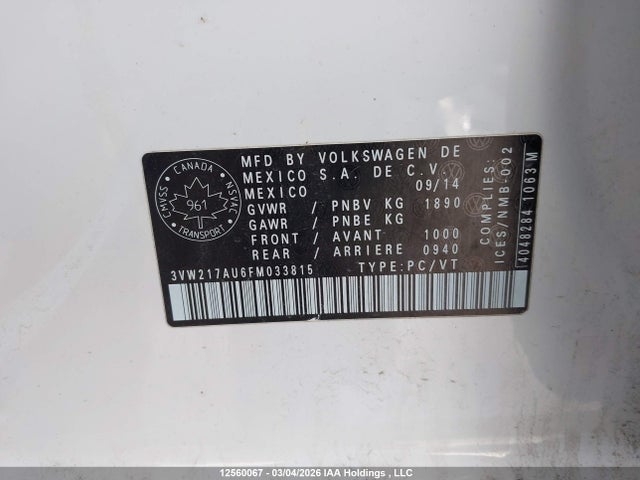3VW217AU6FM033815 Volkswagen Golf