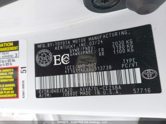 4T1G11AKXRU913738 Toyota Camry Se Night Shade/se