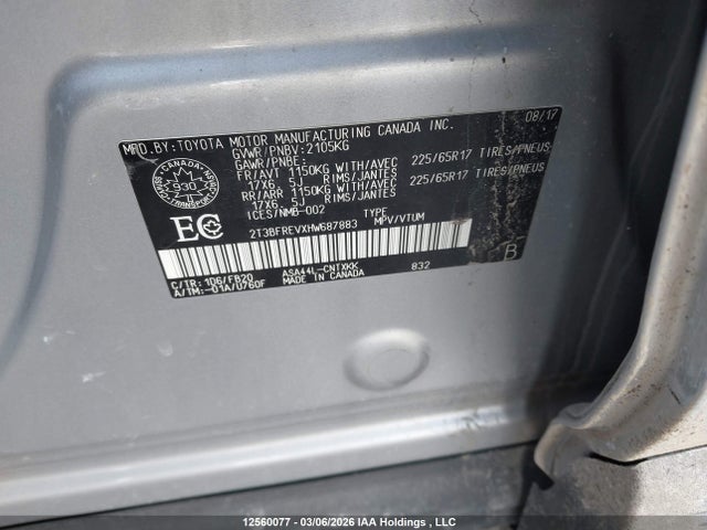 Aukcja sprzedaży 2017 Toyota Rav4, vin: 2T3BFREVXHW687883, numer aukcji: 12560077