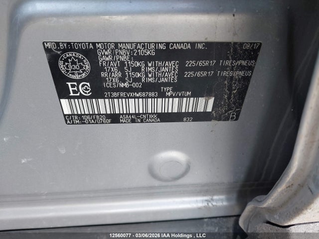 Aukcja sprzedaży 2017 Toyota Rav4, vin: 2T3BFREVXHW687883, numer aukcji: 12560077