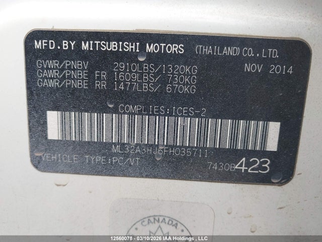 Продаж на аукціоні авто 2015 Mitsubishi Mirage De, vin: ML32A3HJ6FH035711, номер лоту: 12560078