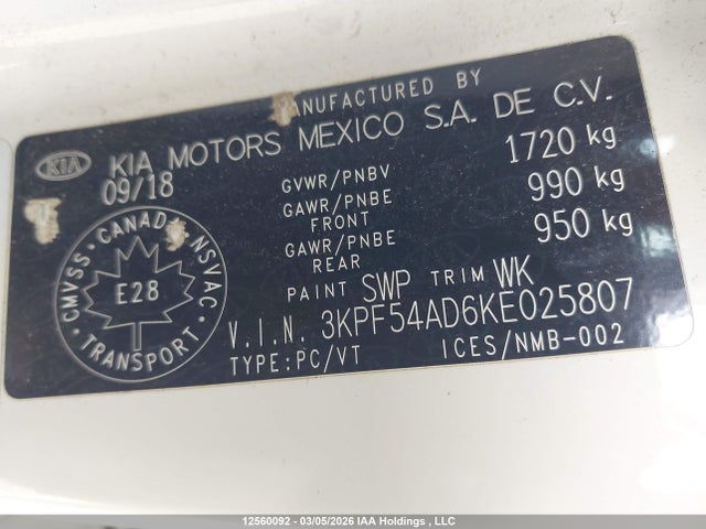 3KPF54AD6KE025807 KIA Forte Ex/ex Limited/ex Premium/ex+