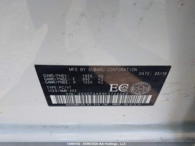 Aukcja sprzedaży 2019 Subaru Impreza, vin: 4S3GTAA69K3744664, numer aukcji: 12560102