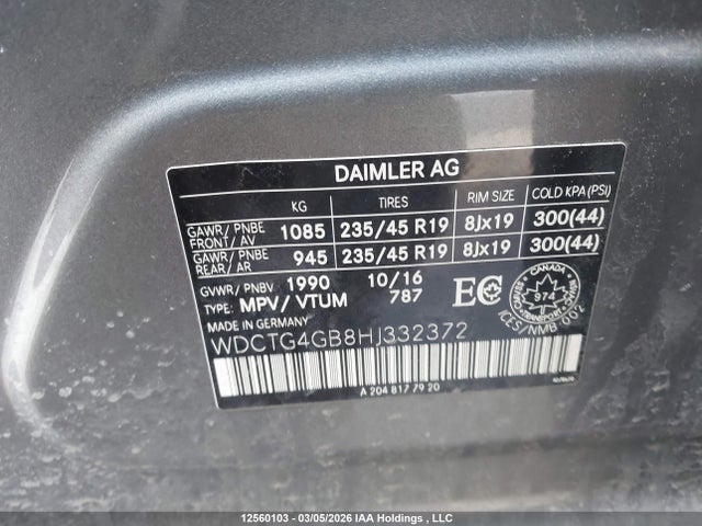WDCTG4GB8HJ332372 Mercedes-Benz Gla 250 4matic