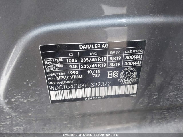 WDCTG4GB8HJ332372 Mercedes-Benz Gla 250 4matic