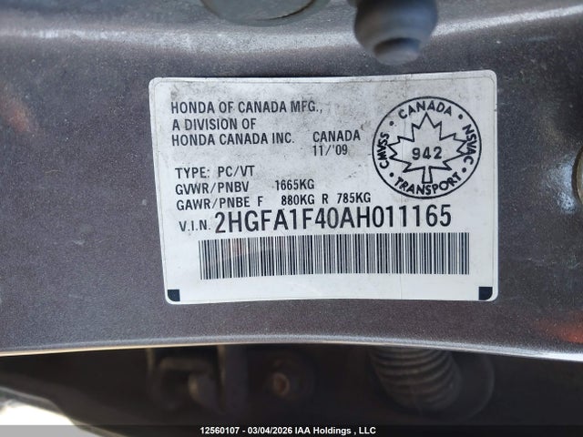 Продаж на аукціоні авто 2010 Honda Civic, vin: 2HGFA1F40AH011165, номер лоту: 12560107