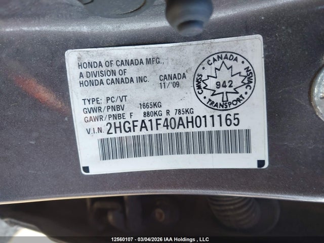 Продаж на аукціоні авто 2010 Honda Civic, vin: 2HGFA1F40AH011165, номер лоту: 12560107