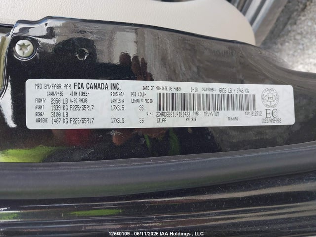 12560109 :رقم المزاد ، 2C4RDGBG1JR181423 vin ، 2018 Dodge Grand Caravan مزاد بيع