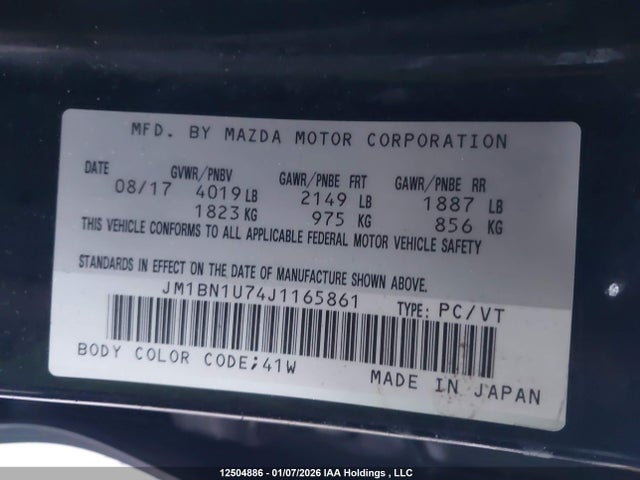 JM1BN1U74J1165861 Mazda Mazda3 Gx