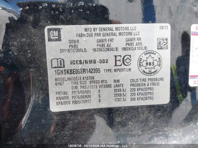 Продаж на аукціоні авто 2014 Chevrolet Tahoe Lt, vin: 1GNSKBE09ER142395, номер лоту: 12539735