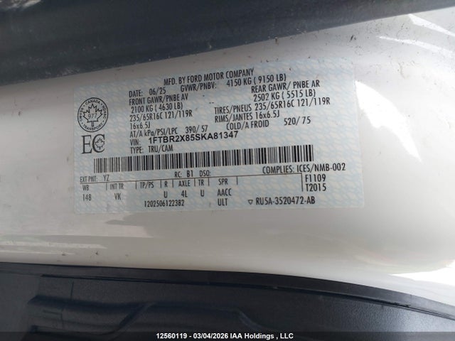 Aukcja sprzedaży 2025 Ford Transit T-250, vin: 1FTBR2X85SKA81347, numer aukcji: 12560119