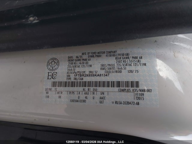 Aukcja sprzedaży 2025 Ford Transit T-250, vin: 1FTBR2X85SKA81347, numer aukcji: 12560119
