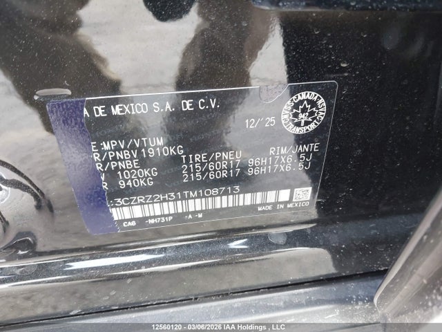 Продаж на аукціоні авто 2026 Honda Hr-v Lx Awd, vin: 3CZRZ2H31TM108713, номер лоту: 12560120