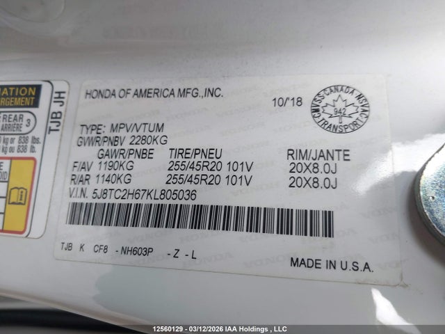Aukcja sprzedaży 2019 Acura Rdx A-spec, vin: 5J8TC2H67KL805036, numer aukcji: 12560129