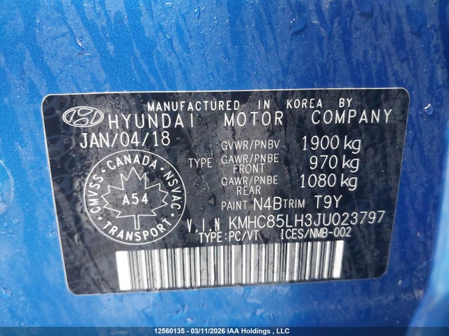 KMHC85LH3JU023797 Hyundai Ioniq Limited