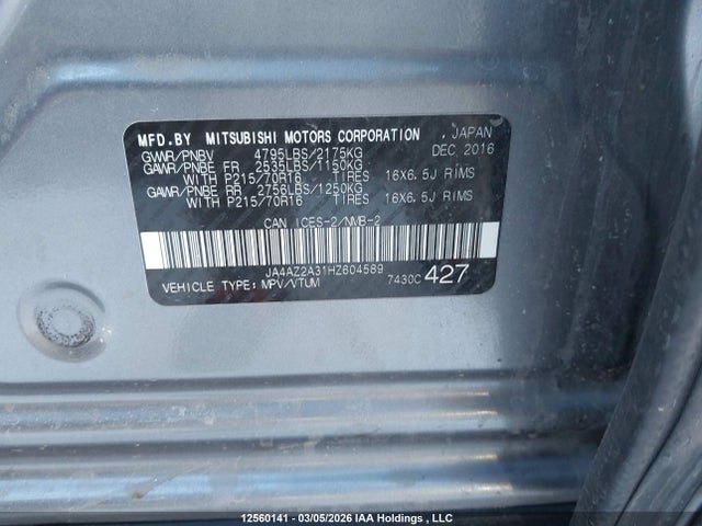 Продаж на аукціоні авто 2017 Mitsubishi Outlander Es, vin: JA4AZ2A31HZ604589, номер лоту: 12560141