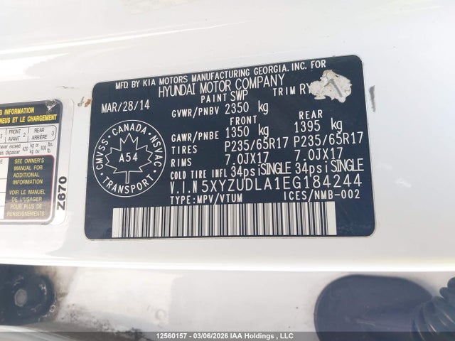5XYZUDLA1EG184244 Hyundai SANTA FE SPORT