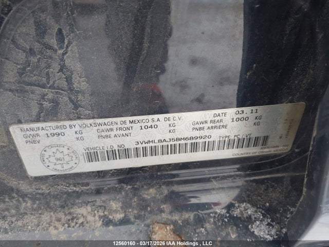 12560160 :رقم المزاد ، 3VWML8AJ5BM689920 vin ، 2011 Volkswagen Jetta Tdi مزاد بيع