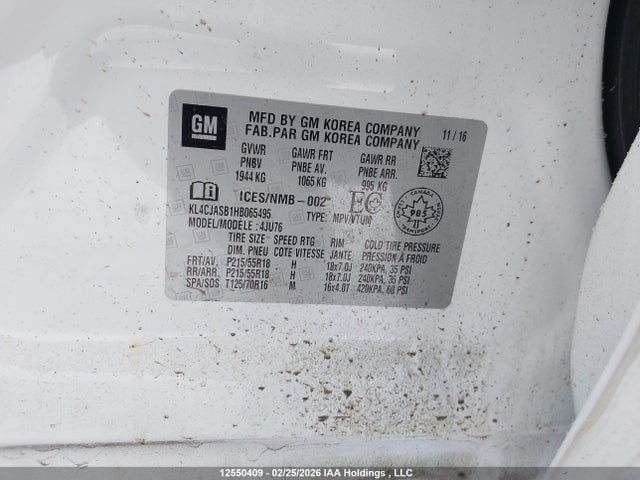 2017 Buick Encore Preferred მანქანა იყიდება აუქციონზე, vin: KL4CJASB1HB065495, აუქციონის ნომერი: 12550409