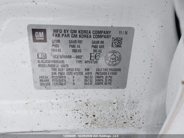 2017 Buick Encore Preferred მანქანა იყიდება აუქციონზე, vin: KL4CJASB1HB065495, აუქციონის ნომერი: 12550409