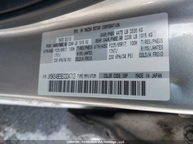 12560190 :رقم المزاد ، JM3KE4BE5E0334713 vin ، 2014 Mazda Cx-5 Sport مزاد بيع