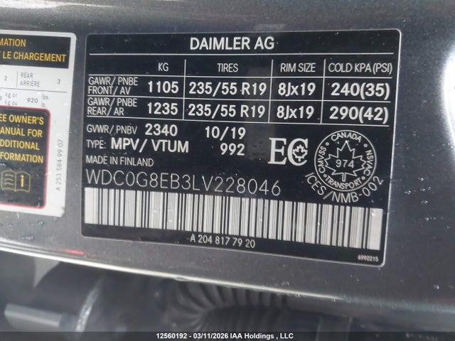 Продаж на аукціоні авто 2020 Mercedes-benz Glc 300 4matic, vin: WDC0G8EB3LV228046, номер лоту: 12560192