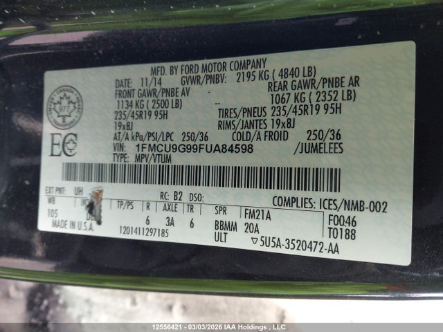 1FMCU9G99FUA84598 Ford ESCAPE SE