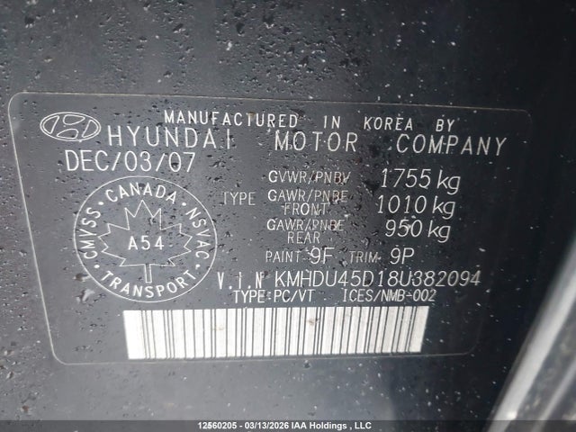 Продаж на аукціоні авто 2008 Hyundai Elantra Gl/gls/gls Sport/limited, vin: KMHDU45D18U382094, номер лоту: 12560205