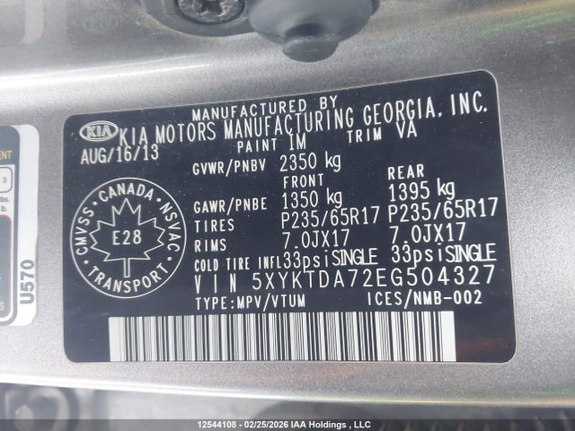 5XYKTDA72EG504327 KIA Sorento Lx V6