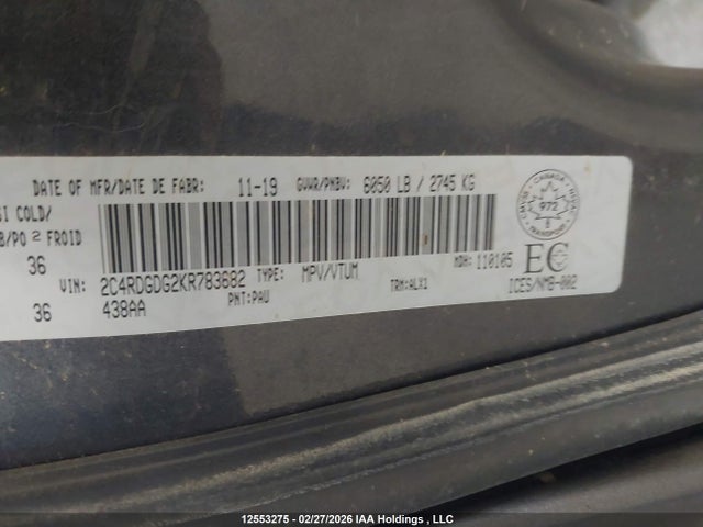 2C4RDGDG2KR783682 Dodge Grand Caravan Crew