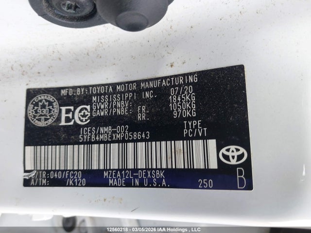 5YFB4MBEXMP058643 Toyota COROLLA SE