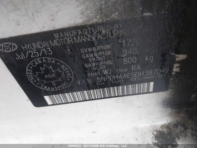 Продажа на аукционе авто 2013 Hyundai Elantra, vin: 5NPDH4AE5DH387049, номер лота: 12560222
