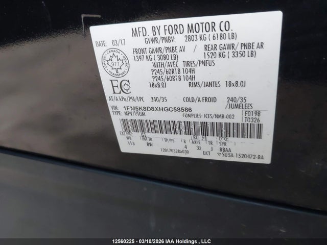 1FM5K8D8XHGC58586 Ford EXPLORER XLT