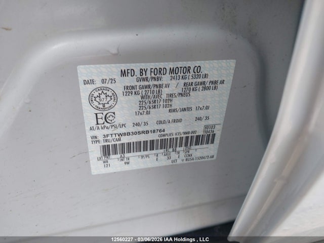 2025 Ford Maverick Xl მანქანა იყიდება აუქციონზე, vin: 3FTTW8B30SRB18764, აუქციონის ნომერი: 12560227