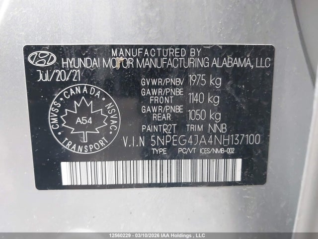 2022 Hyundai Sonata Se მანქანა იყიდება აუქციონზე, vin: 5NPEG4JA4NH137100, აუქციონის ნომერი: 12560229